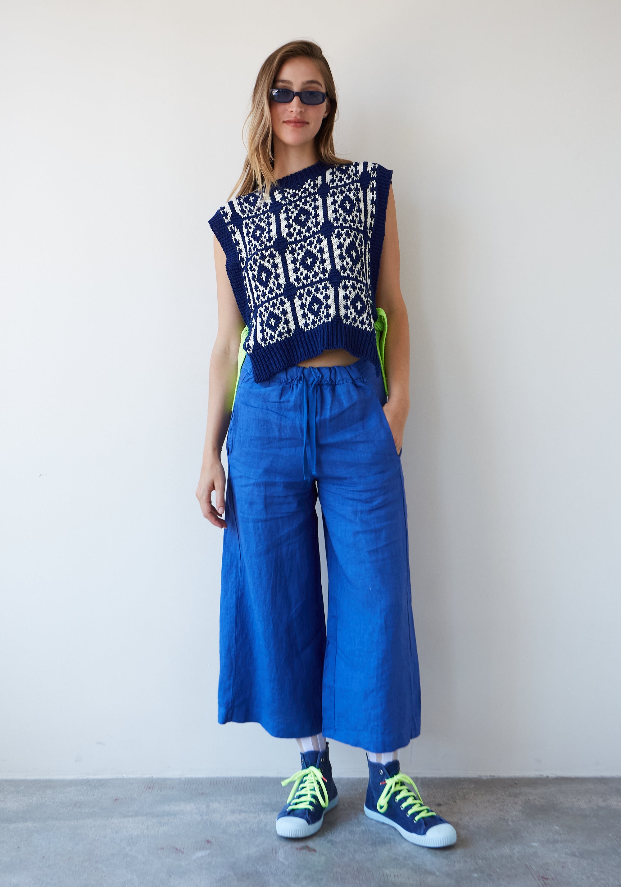 Pantalon Bomba en Lin Bleu