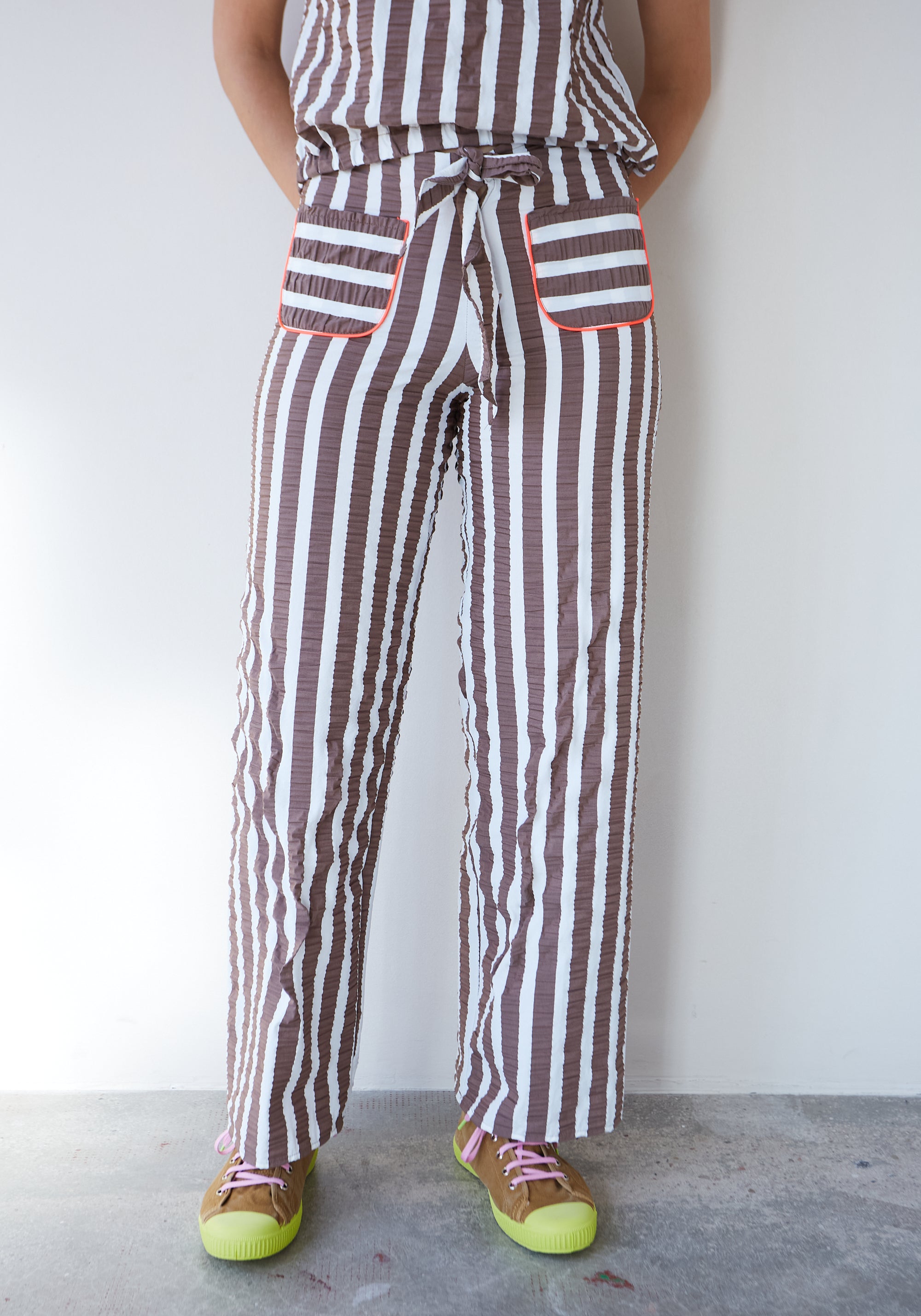 Pantalon Nœud Rayé Marron