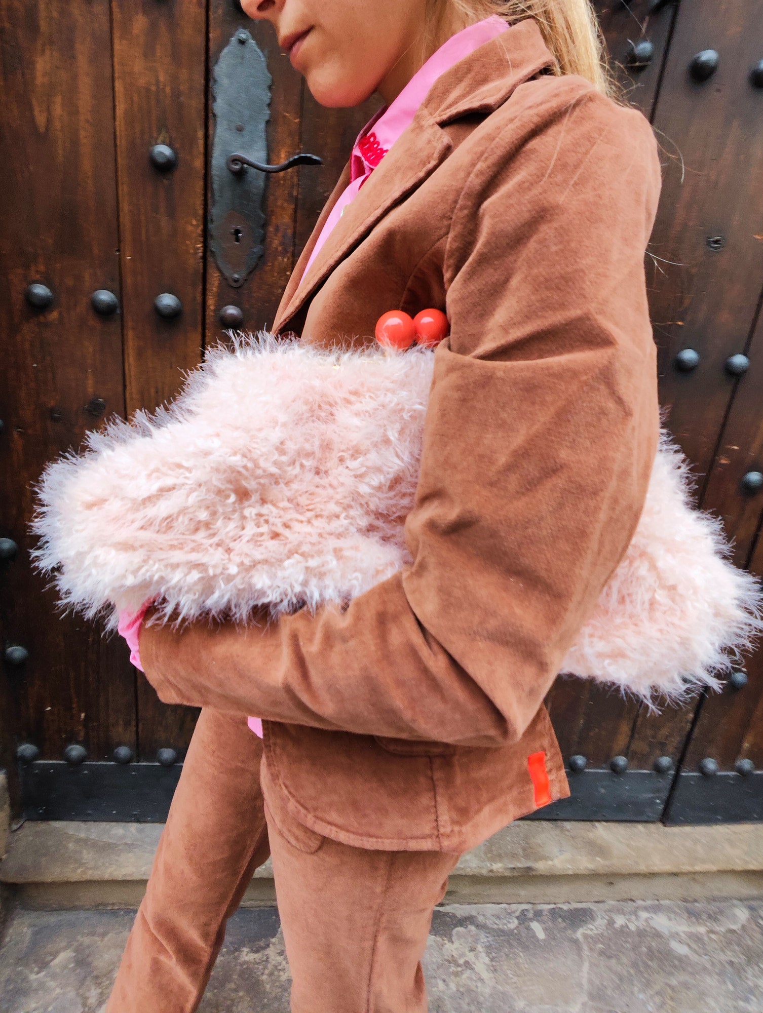 Maxi Clutch Fur Rose